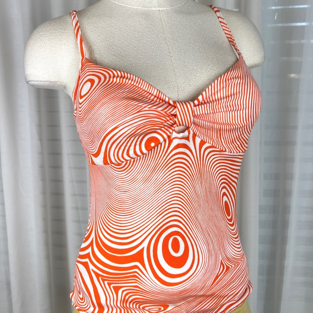 Amisu Y2K Women  Swirl Camisole Tank Top Size Medium Orange White Fairy grunge‎